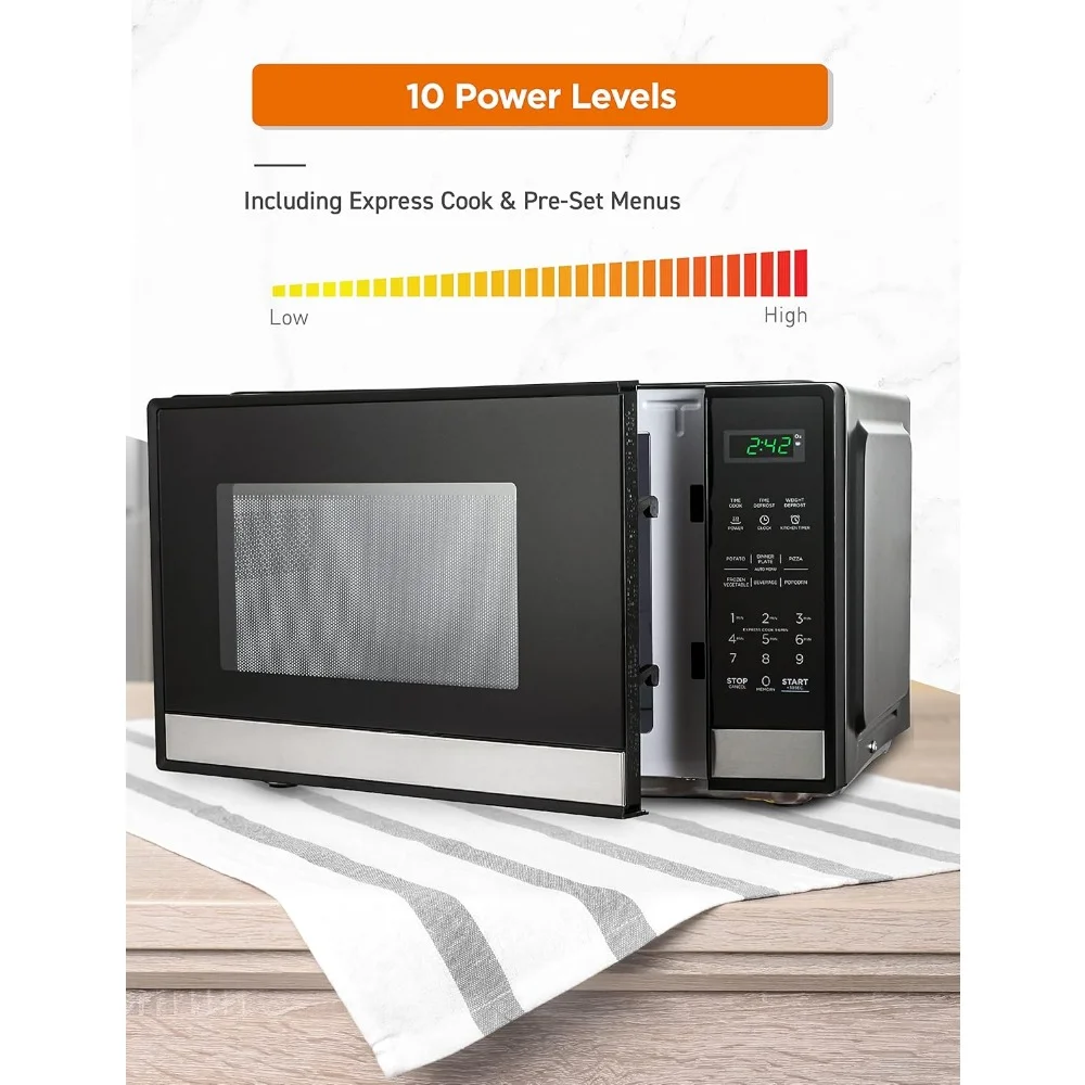 Forno Microondas com Controles de Toque, Display Digital, 0.9 Cu Ft.10 Níveis de Potência e Porta Botão, Fornos Microondas Desktop