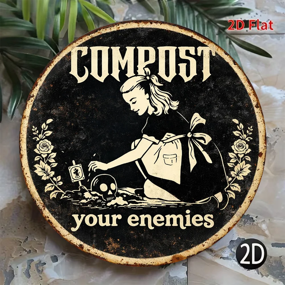 CIFbuy Vintage Gothic Skeleton Gardening Humor Compost Your Enemies Aluminum Wall Art Waterproof Durable Metal Sign