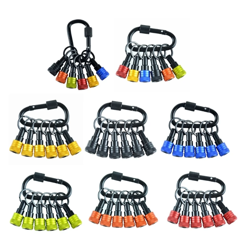 G5T5 6Pcs Bit Holder Key Chain 1/4inch Portable Drill Holder Carabiner Hook Shank Bit Holsters Quick Changing Bit Holder