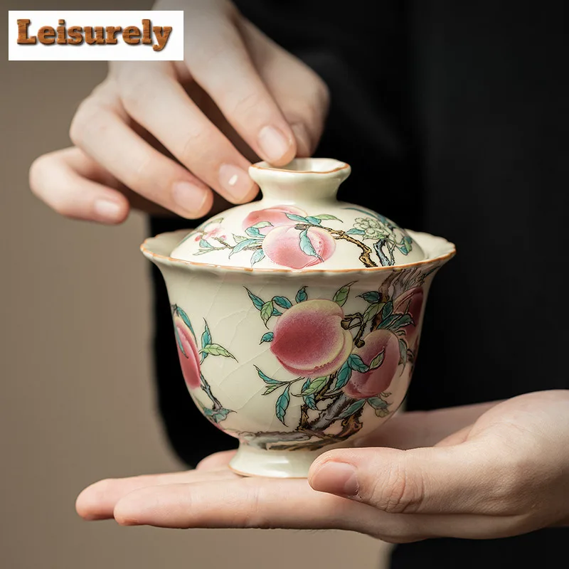 

160ml Antique Ru Kiln Gaiwan Japanese Nine Peach Blossoms Mouth Tea Tureen Tea Maker Cover Bowl For Tea Equipment Decoration
