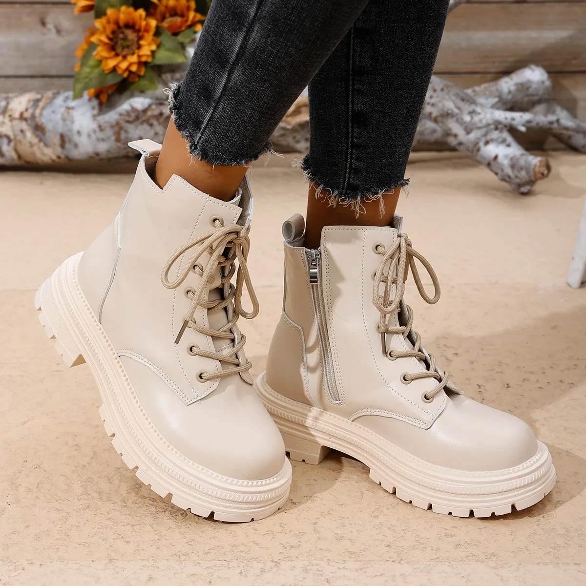 الشتاء جولة رئيس مريحة مثير سميكة سوليد عارضة أحذية قصيرة أزياء جديدة جولة تو سستة أحذية أنيقة للنساء #4