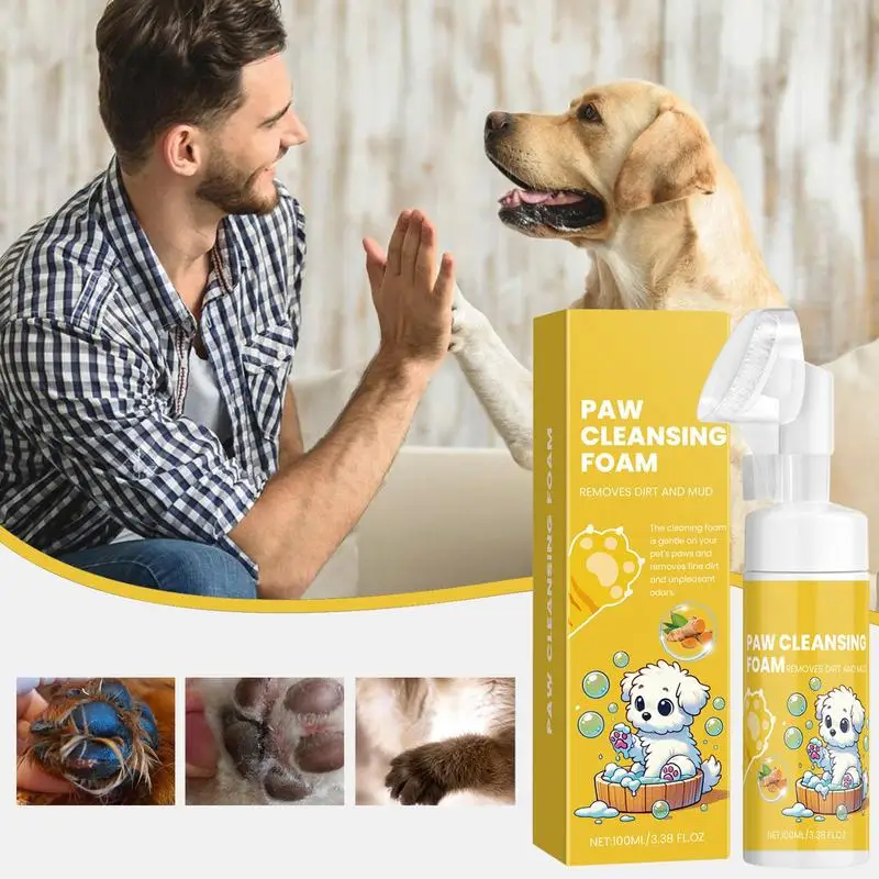 

Cat Foaming Paw Cleaner 100ml Leave-in Paw Cleansing Foam With Brush Head Gentle Cleanser Foam For Indoor Pets Foot Cleaning For