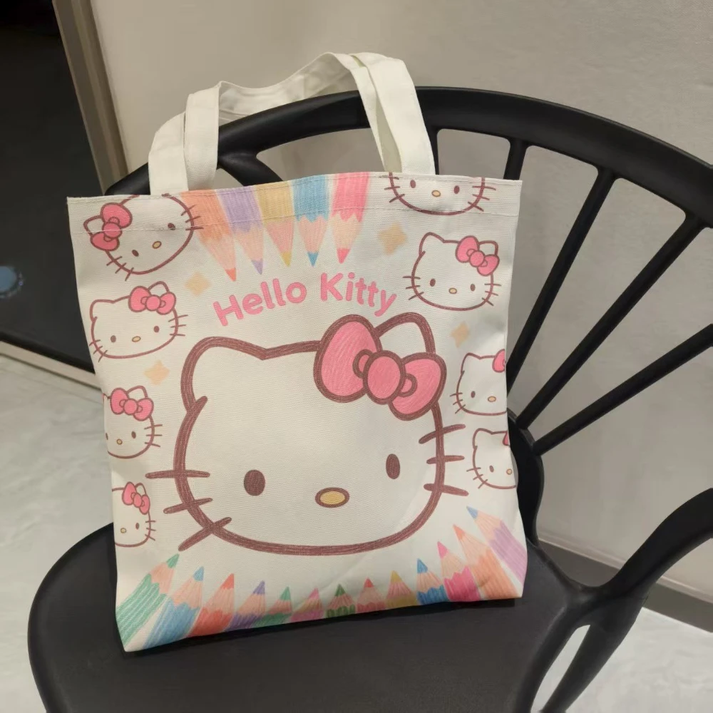 

Новая холщовая сумка на плечо Hello Kitty, тканевая сумка с милым котом, большая вместительная женская сумка через плечо, сумка Sanrio с героями мультфильмов