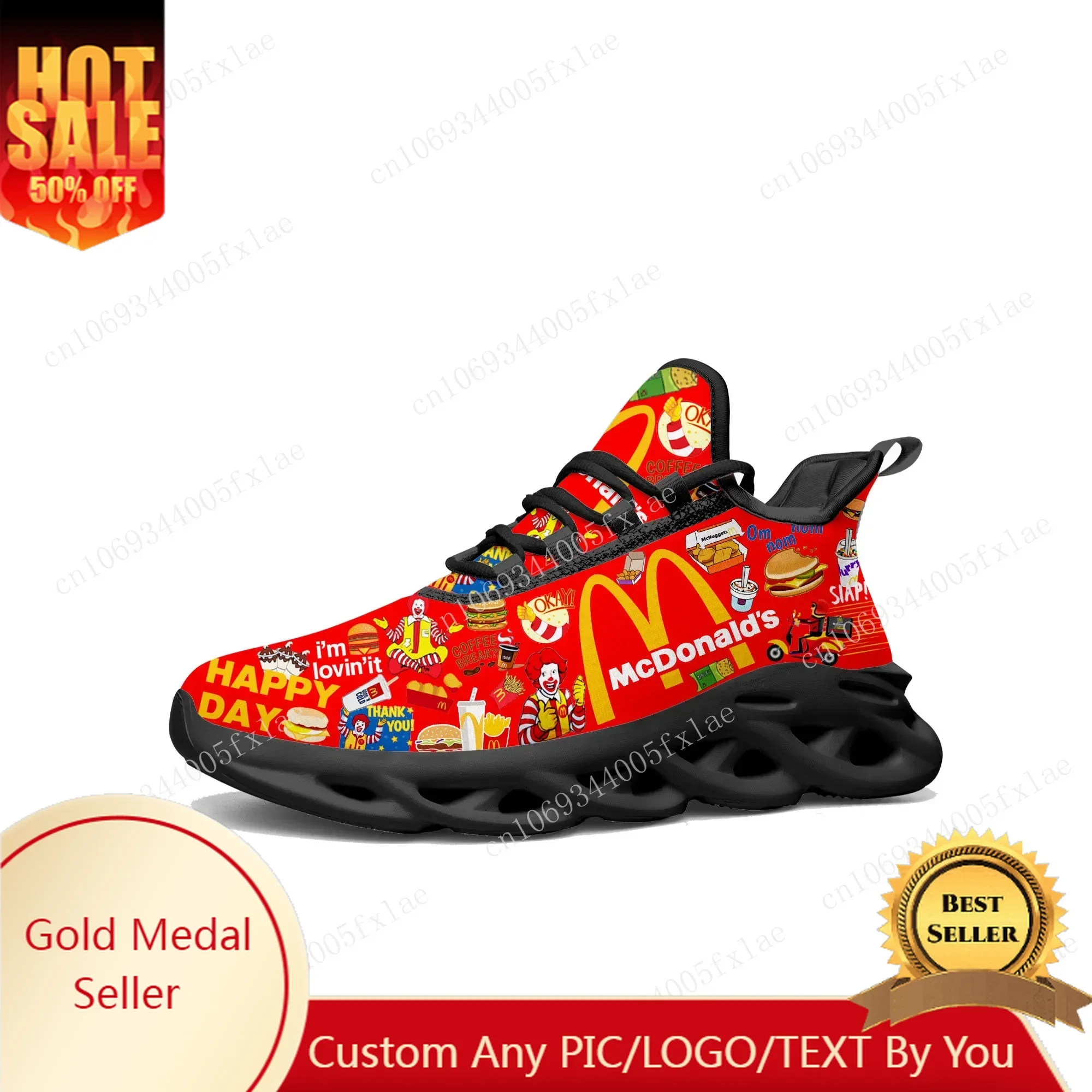 

Mc-Donalds Flats Sneakers Mens Womens Sports Running Shoes High Quality Sneaker Customization Shoe Lace Up Mesh Footwear Black