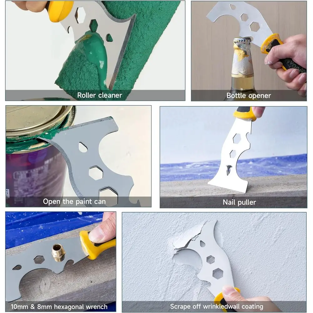 6 Inch Stainless Steel Putty Knife, 12 In1 Paint Scraper, Drywall Taping Knife 2 Pack, Paint Scraper Tool for Repairing Old Wall