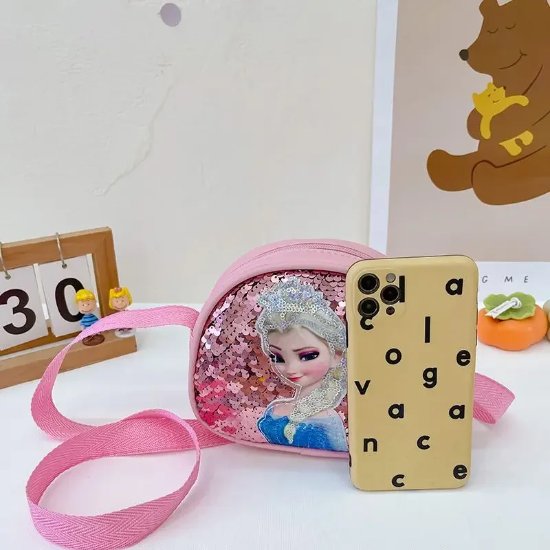 Disney Princess Crossbody Bags Frozen 2 Elsa Sofia Cartoon Shoulder Bag Girls Fashion Sequins Handbags Kids Backpack