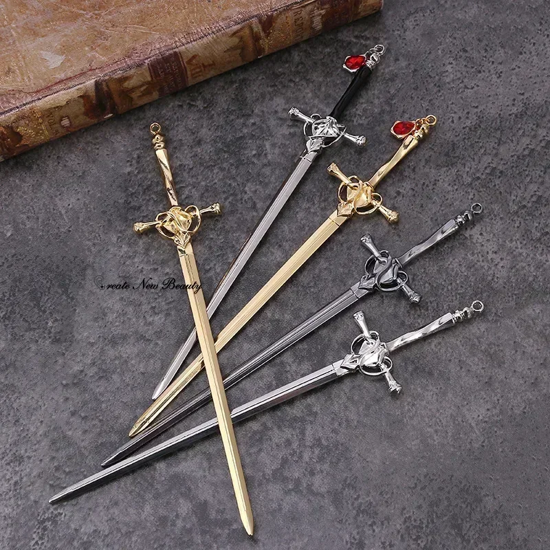 Antique Swords Hairpin Chinese Style Design Bookmark Ancient Sword Headdress Water Drop Hair Sticks Bun Holder Hair Jewelry