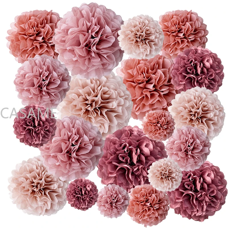 5pcs Wedding Decorative Paper Pompoms Pom Poms Flower Balls Party Home Decor Tissue Birthday Christmas DIY Decoration 25cm Dia.