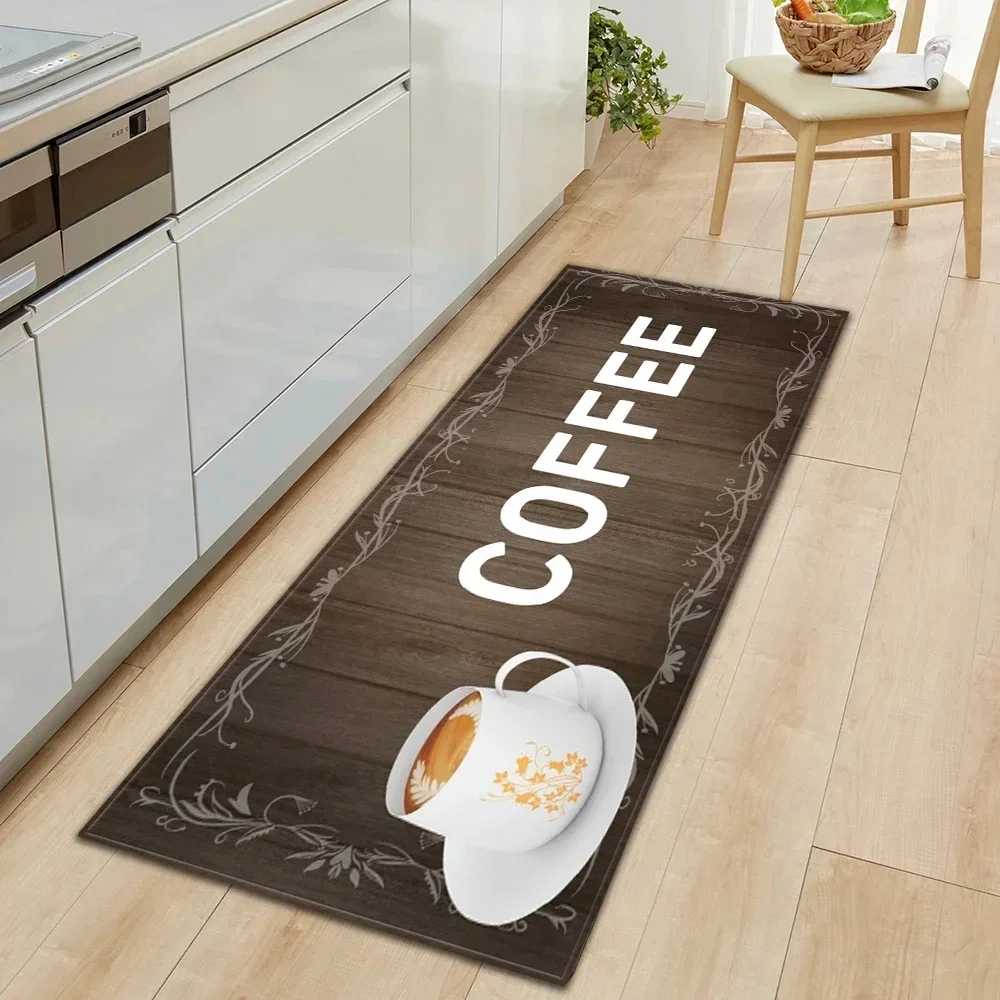 Kitchen Rug Vintage Coffee Wooden Board Bedroom Balcony Living Room Hallway Long Strip Carpet Anti-slip Floor Mat Home Decor