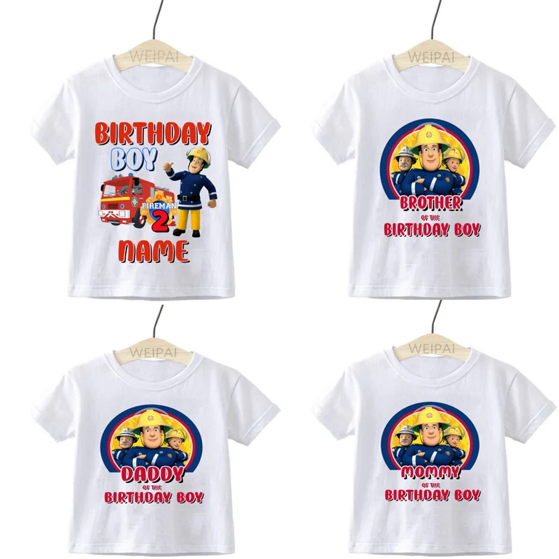 Family Matching Fireman Sam Custom Name Birthday Boy Party T-Shirt Children Birthday Tops Boy T-Shirt Gift Please Note The Name