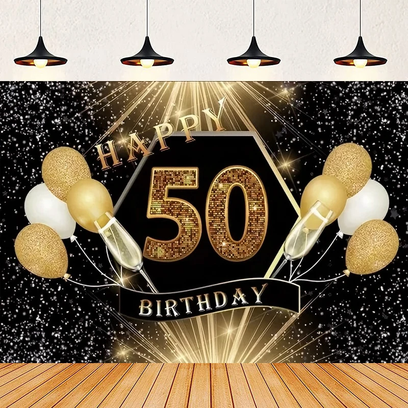 

50th Birthday Photography Backdrop Banner Red And Gold For Women Men Happy 50 Years Old Bday Background Party Decor Supplies
