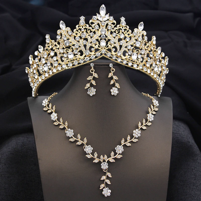 3 Pcs Tiaras and crowns costume jewelry set for women bridal jewelry sets With crown party wedding necklace Earring Birthday