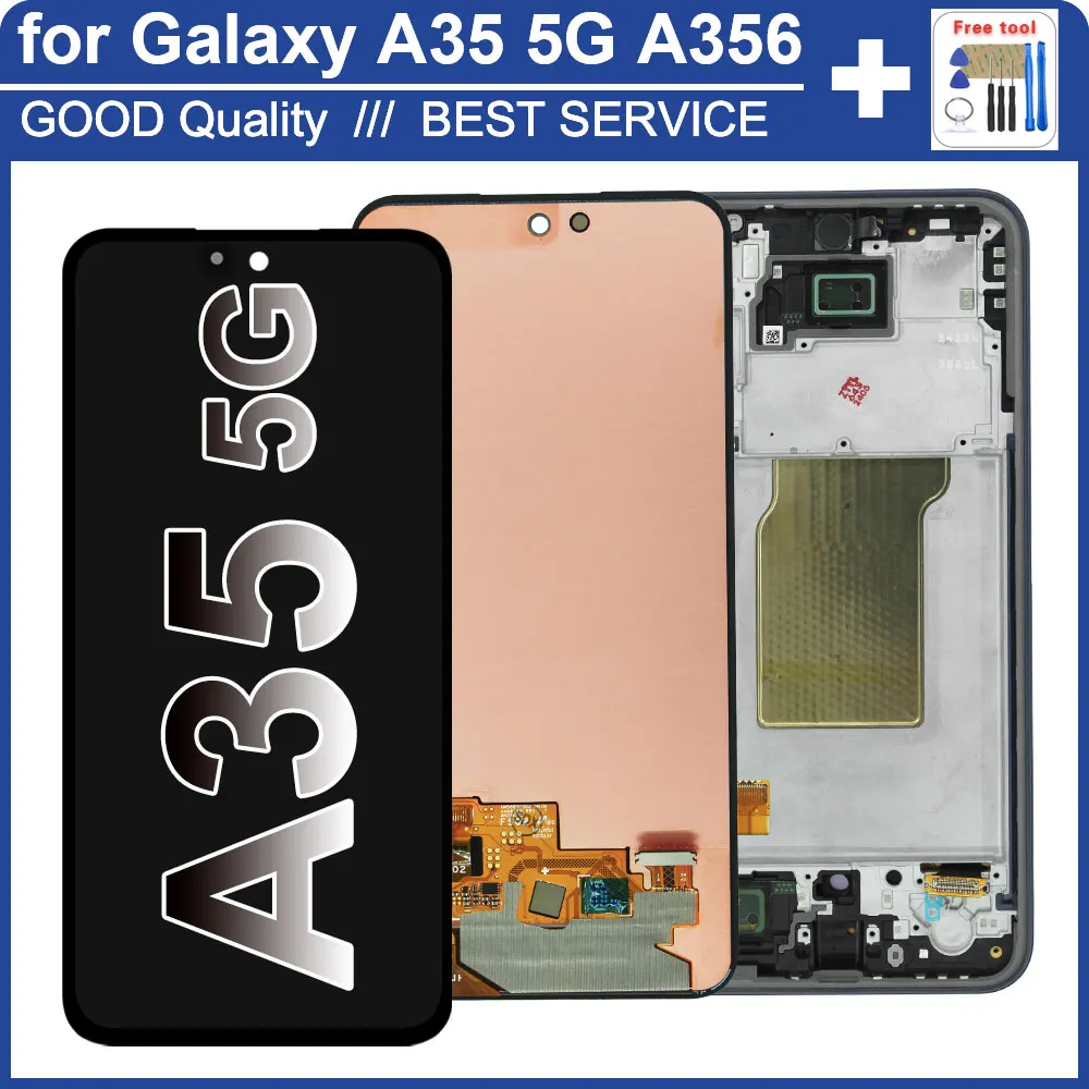 New LCD for Samsung Galaxy A35 5G A356B LCD Display Touch Screen Assembly for Samsung A356U A356E LCD With Frame Replacement