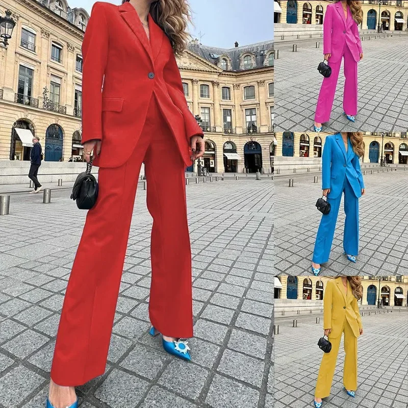 

Spring New Fashion Long-sleeved Professional Small Blazer Trousers Two-piece Sets for Women