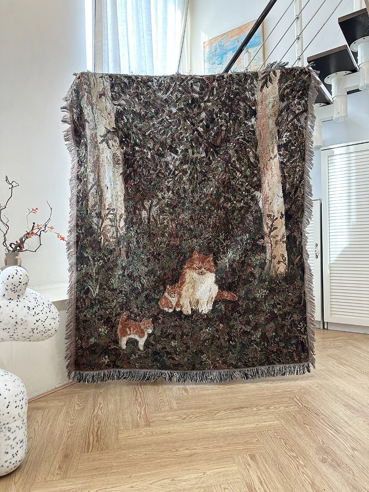  Oil Painting Wall Hanging Tapestry Living Room Sofa Blanket Vintage Sle Decorative Weaving Tow Blanket Retro Cabin Tent