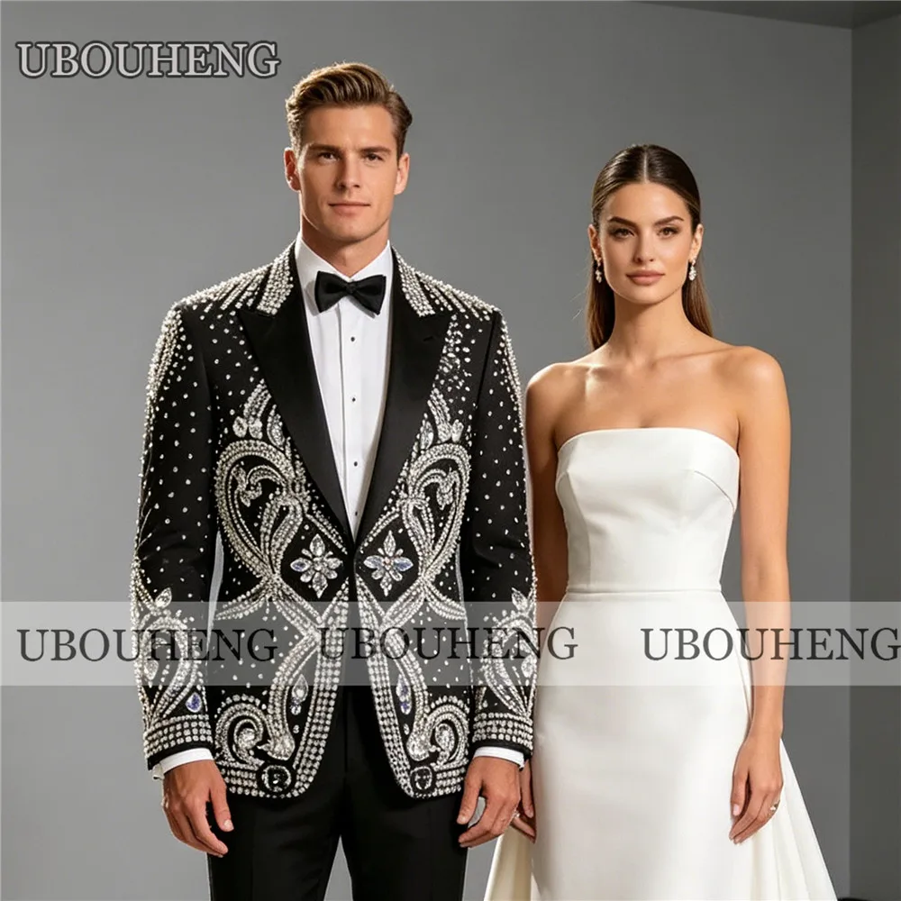 Exquisite Wedding Suit For Man Diamond Beaded Prom Blazer Customized 2 Piece Sets Groom Tuxedo Attire Formal Dinner Party Outfit