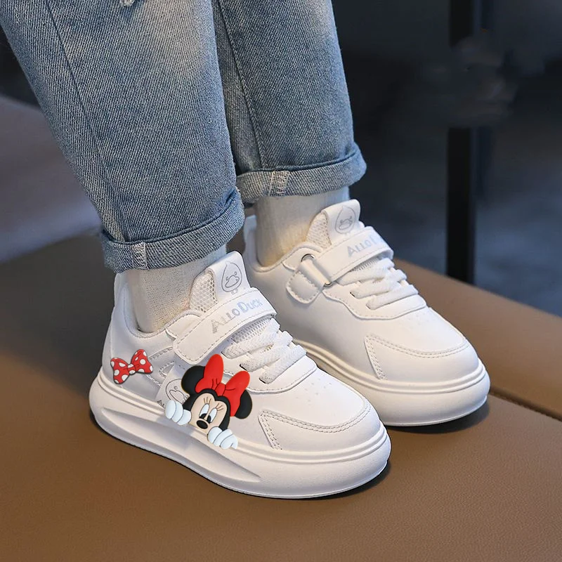 

Новая спортивная обувь с Микки Маусом, повседневная обувь Disney Minnie, детские кожаные водонепроницаемые кроссовки для бега на весну и осень для мальчиков и девочек