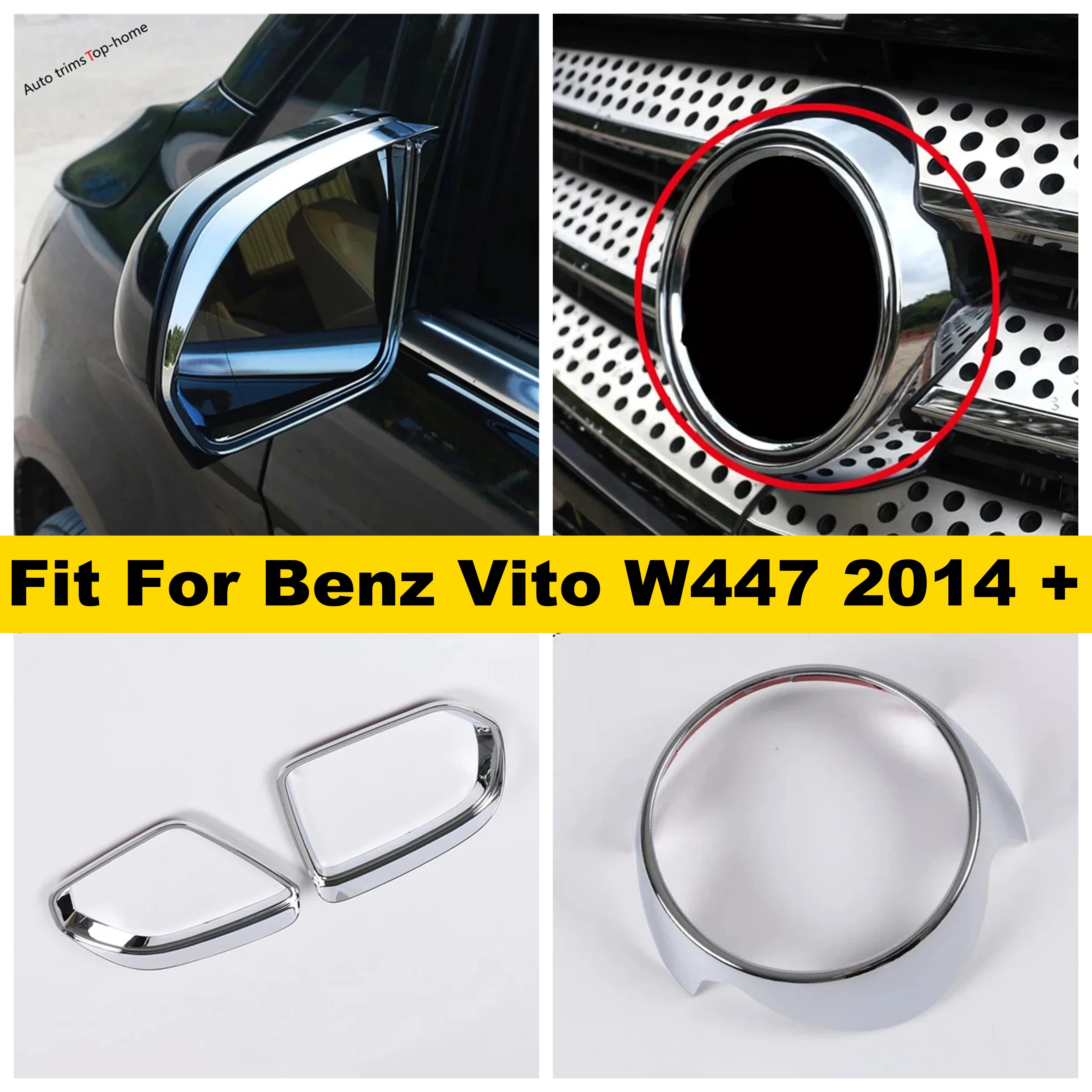 

Front Middle Logo Cover Frame Styling Sticker Rearview Mirror Visor Rainproof Trim For Benz Vito W447 2014 - 2024 Accessories