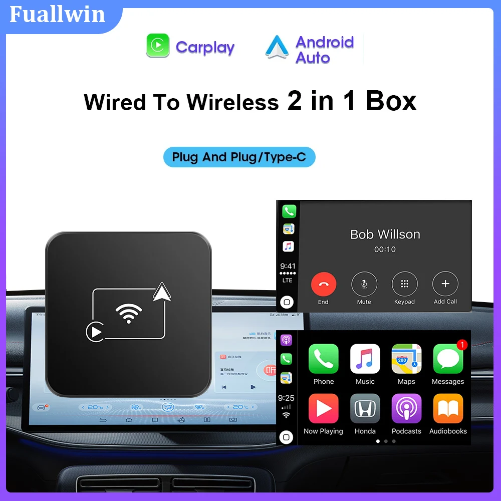 

NEW Mini Box 2 in 1 CarPlay Android Auto Wireless Adapter Wired To Wireless Plug And Play For BMW Audi Toyota Kia Nissan VW