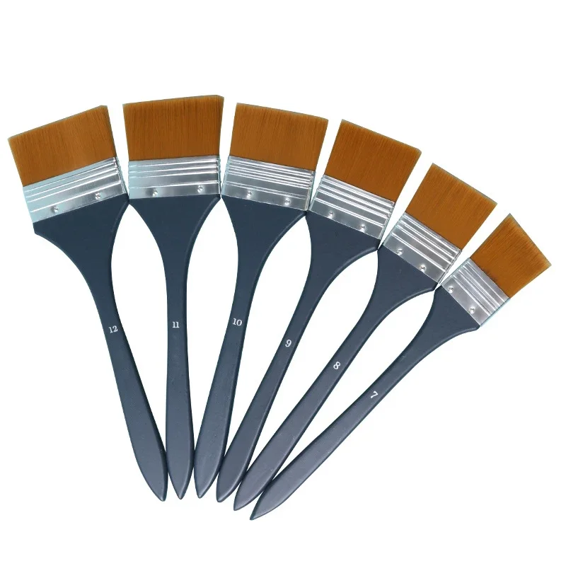 6pcs Set Nylon Gouache Acrylic Oil Painting Brush Art Hand-painted Wall Painting Brush Bristle Short Oil Painting Board Brush