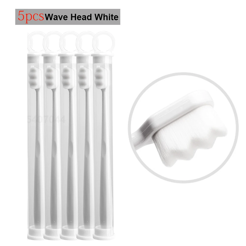 5 pcs Ultra-thin Toothbrushes Wave Nano Million Bristles Micro Soft Tooth Brush With Holder Portable Oral Care Eco Product Kit