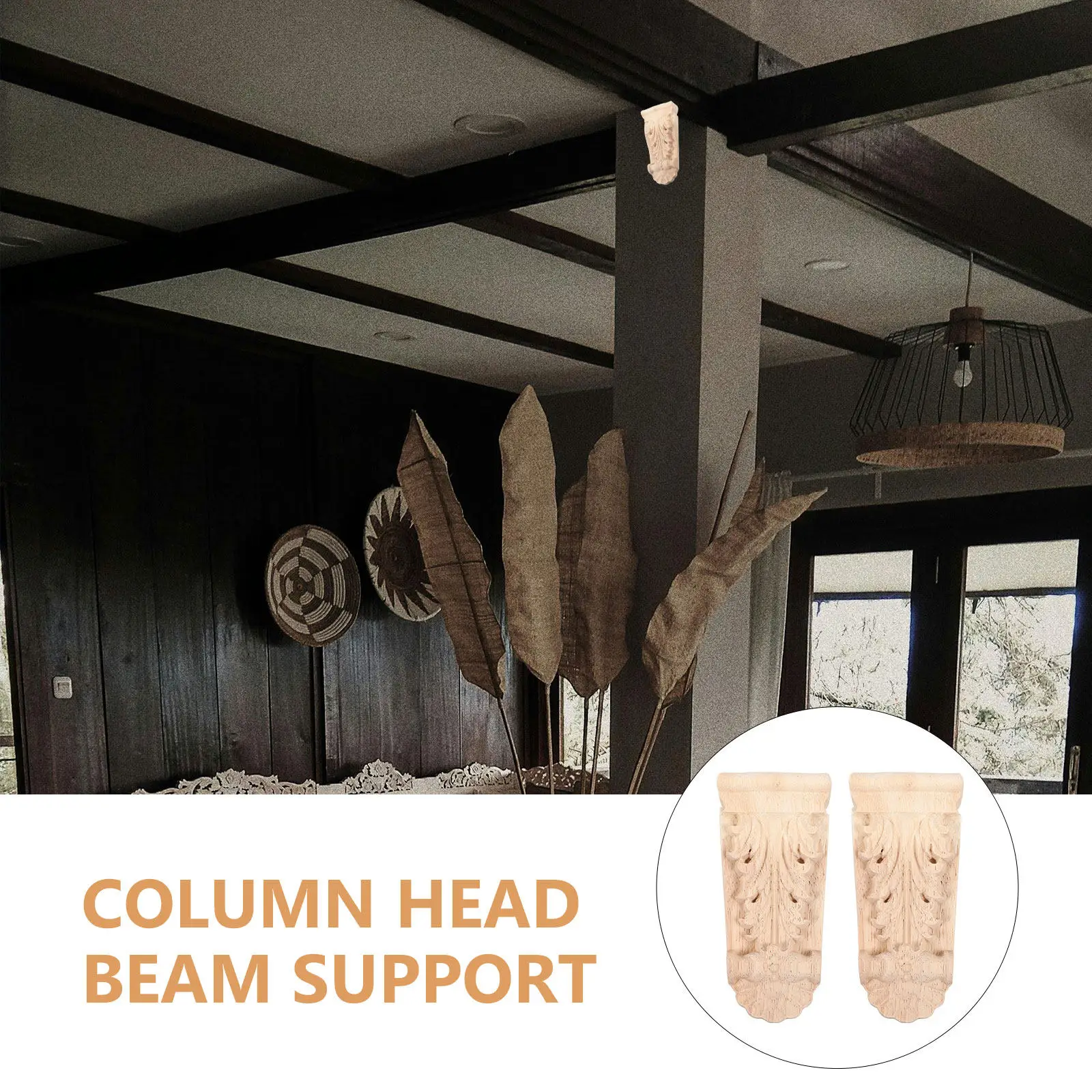 2Pcs Wood Carving Decoration Classical Wood Corbels Decorative Corner Moulding Trim Home Living Room Furniture Onlay Applique