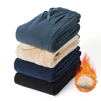 Hiver chaud pantalons décontractés hommes polaire cordon bas coupe-vent chaud coton pantalon épais Jogging sport côtelé jambe pantalon