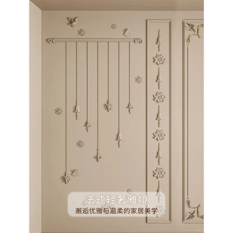 French carved small horn flower butterfly plaster background wall line middle parquet shape decorative flower relief bird