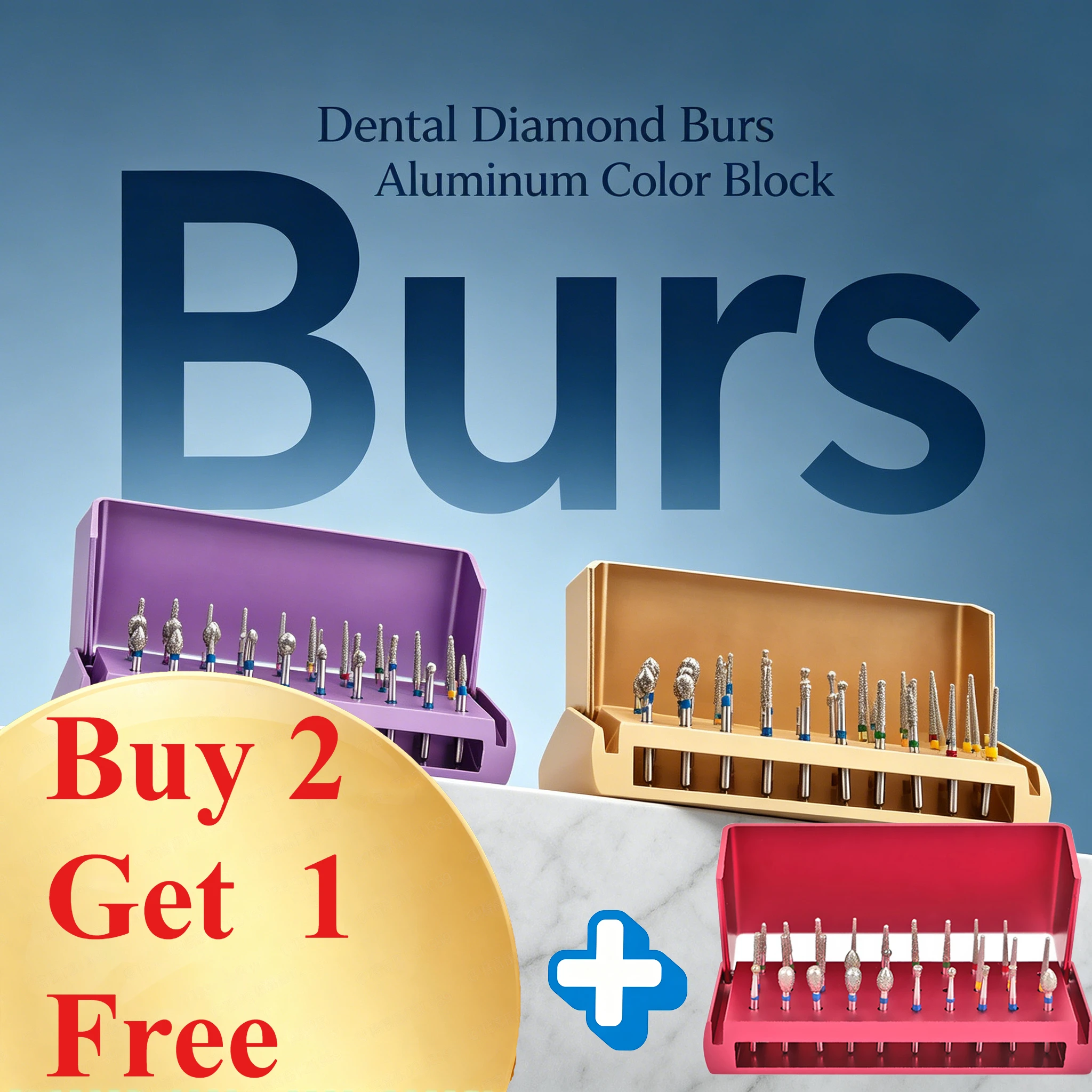 

Assorted Dental Diamond Burs Kit with 30 Holes Autoclavable Aluminum Bur Holder for High Speed Handpiece Crown Preparation Tools