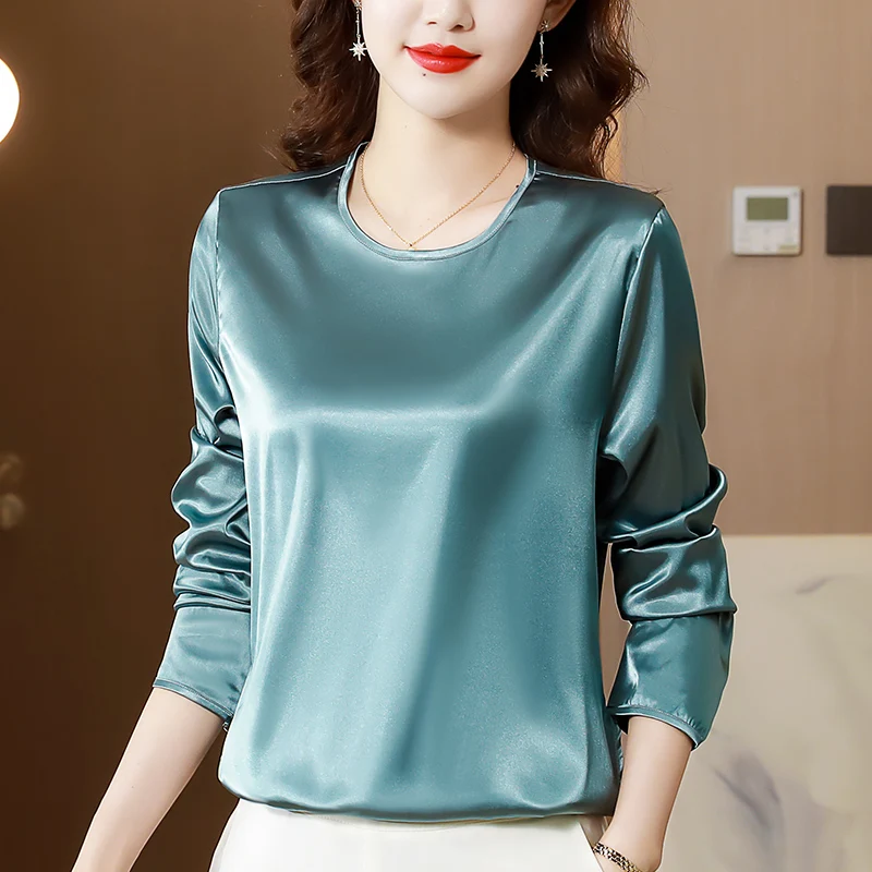 Brand Quality Silk Satin Blouse Women 2023 New Spring Summer Solid Color Long Sleeve Tops Blouses Elegant Lady Shirt Blusa Mujer