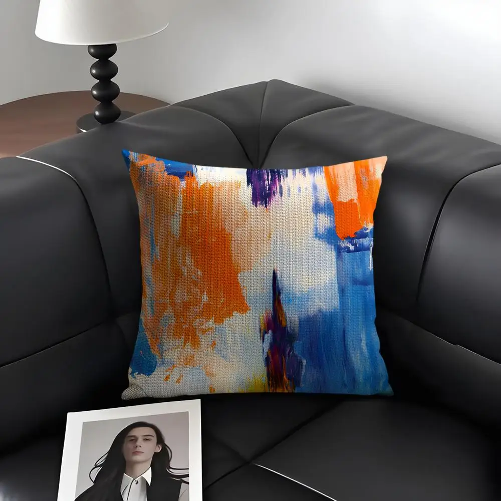 Modern Brushstroke Grunge Cushion Cover Natural Linen Organic Fabric Double-Sided Printing Breathable Perfect Gift For Decor