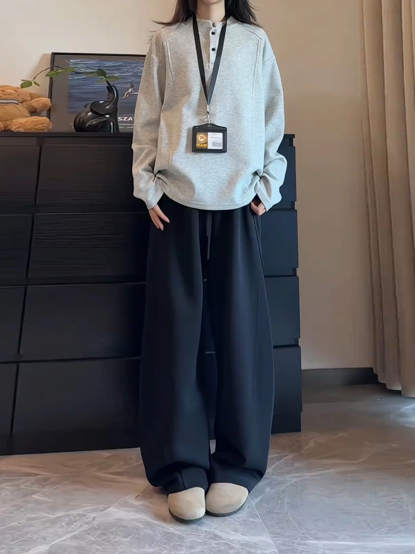 

Мужские широкие брюки American High Street Sle, черные, осенние, повседневные, спортивные, из плотной ткани, с эффектом потертости, джоггеры