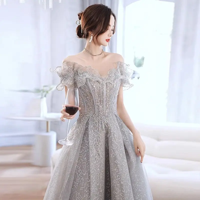 Glitter Prom Gown Princess Birthday Dresses Off The Shoulder Birthday Formal Evening Party Gown for Women Cosplay Costumes