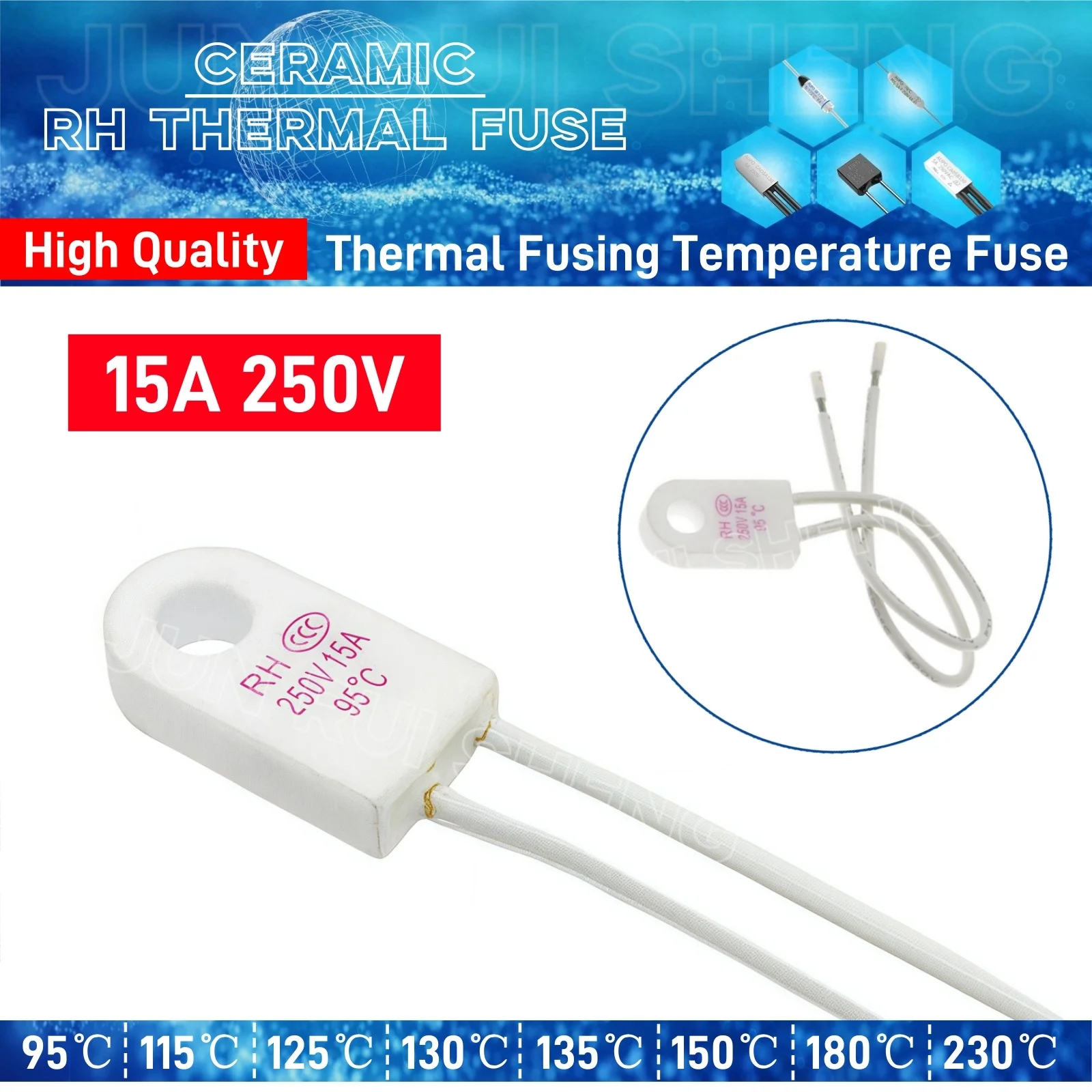Ceramic Thermal Fuse RH 15A 250V High Quality Temperature Fusible Fuse Cutoff TF 95C 115C 125C 130C 135C 150C 180C 230C Degrees