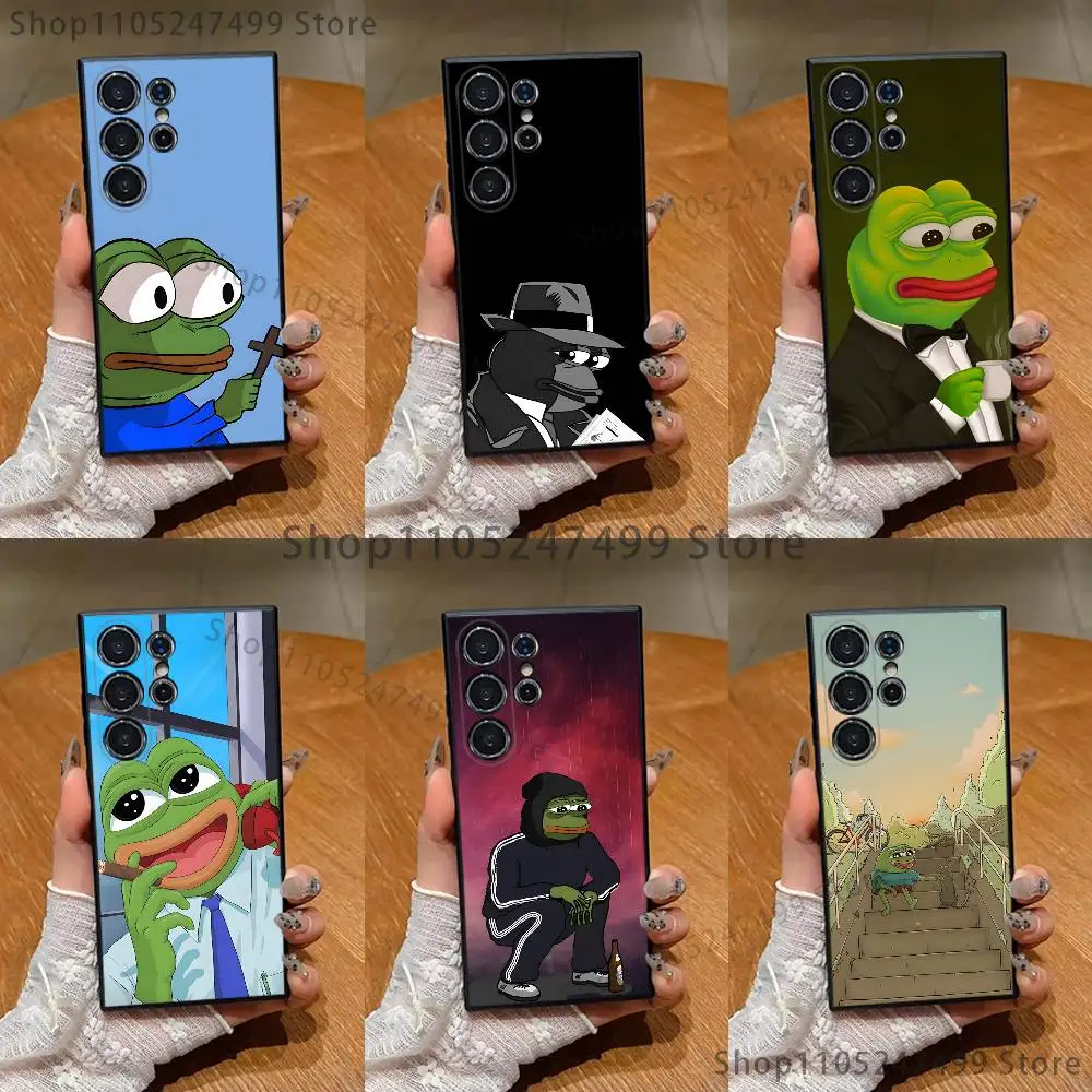 

Frog P-Pepe Phone Case For Samsung S25,S24 Ultra,S20,S30 plus,S22 plus,S23,S30 Ultra 5G Silicone Black Shell