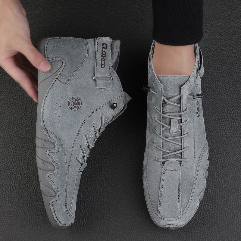 CLOHOO Lässige Stiefeletten für Herren, zum Schnüren, zum Gehen, leicht, bequem, für Motorrad, Outdoor, Winter, warme Modeschuhe – Detail 10