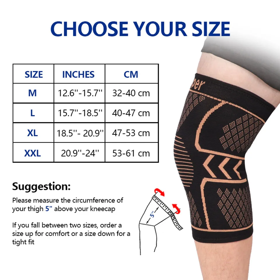 1Pcs Knee Pads Fitness Running Knee Support Braces Copper Fiber Knitted Elastic Compression Knee Sleeve Basketball Sports Safety