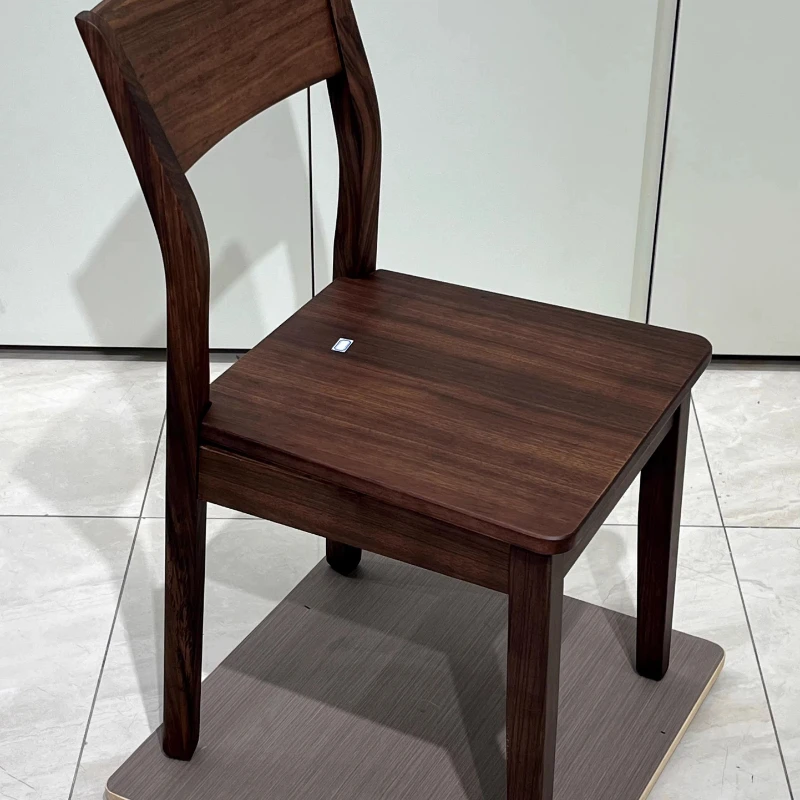 

Solid wood multi-functional hidden compartment dining chair household backrest walnut color casual chair