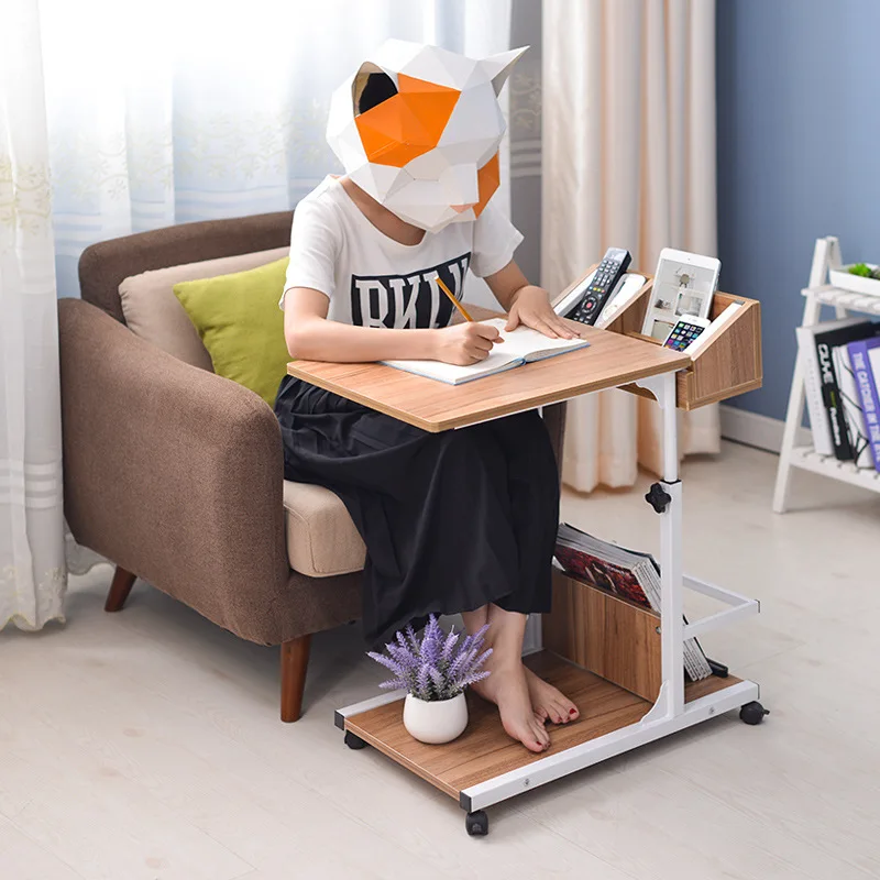 Portable Table Adjustable Lifting Standing Laptop Desk Bedroom Removable Storage Small Side Table Mini Sofa Cabinet