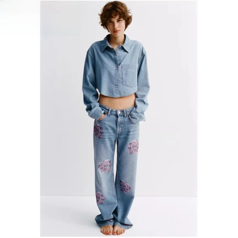 

Summer 2025 New Casual Loose Wide Leg Jeans Women's Faion Diamond Decorated mid Waist Jeans Straight Cut Blue Denim KISS