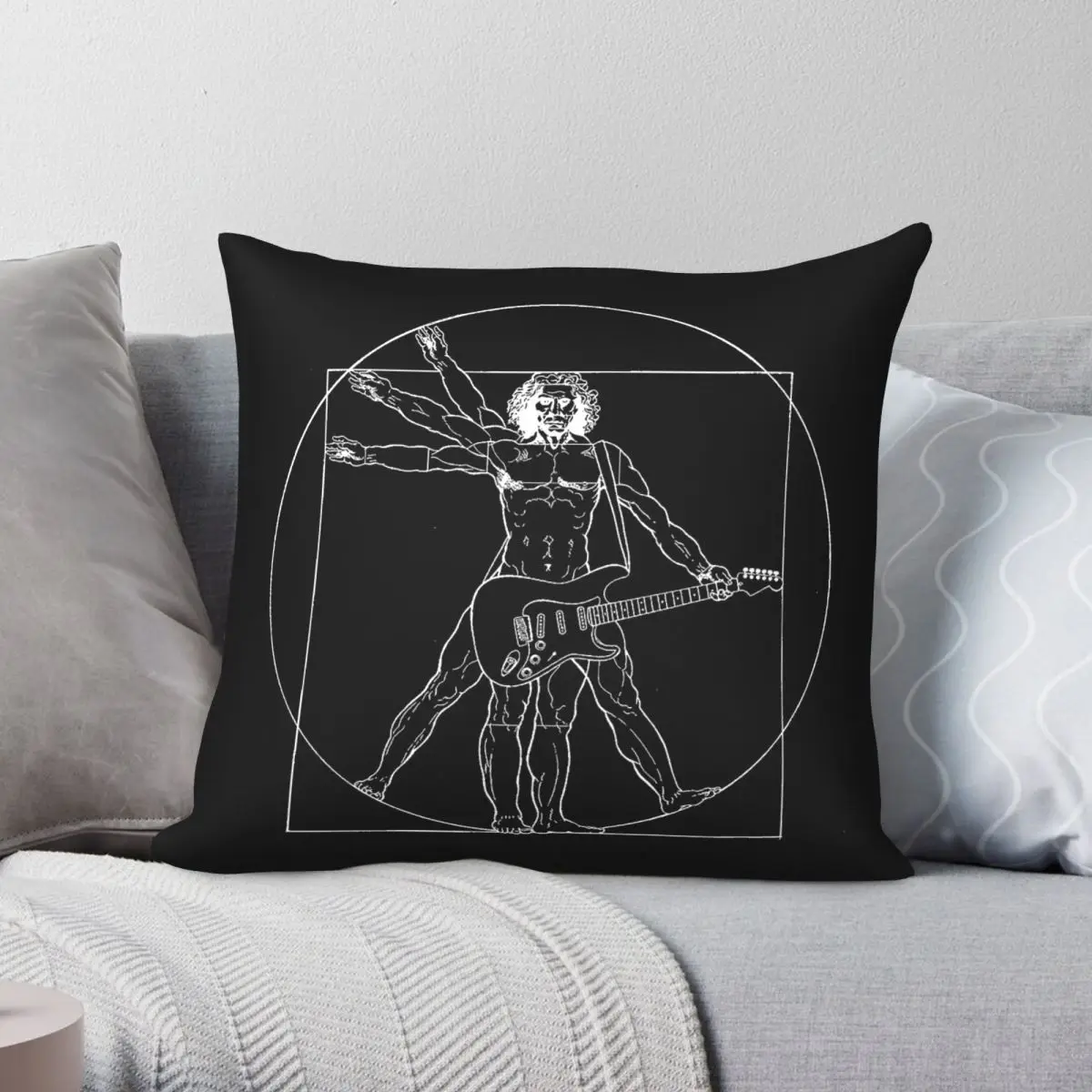 Vitruvian Man Rock Star Square Pillowcase Polyester Linen Velvet Pattern Zip Decorative Home Cushion Cover 45x45