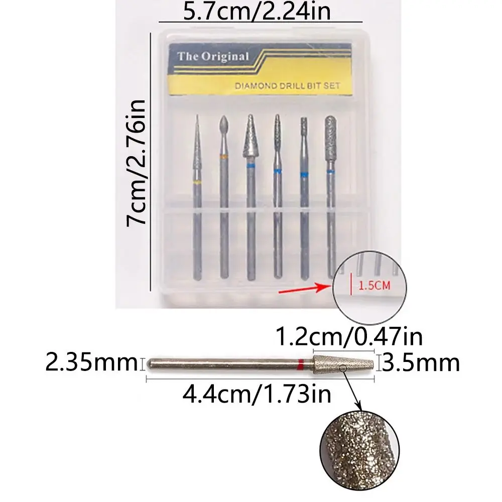 Conjunto de cabeça de polimento de unhas, 6 peças, caixa, remoção de pele morta, alta dureza, kits de brocas para arte em unhas, resistente ao desgaste, estilo russo