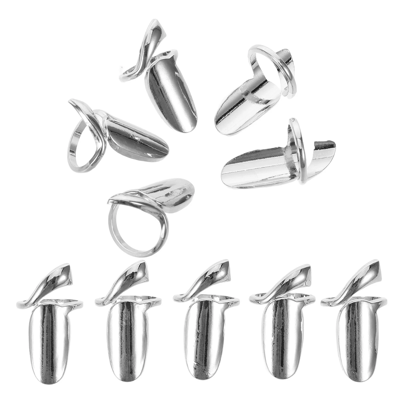 

10Pcs Nail Rings Adjustable Removable Retro Alloy Fingernail Guard Jewelry for Women Finger Tip Protection Nail Art Decoration