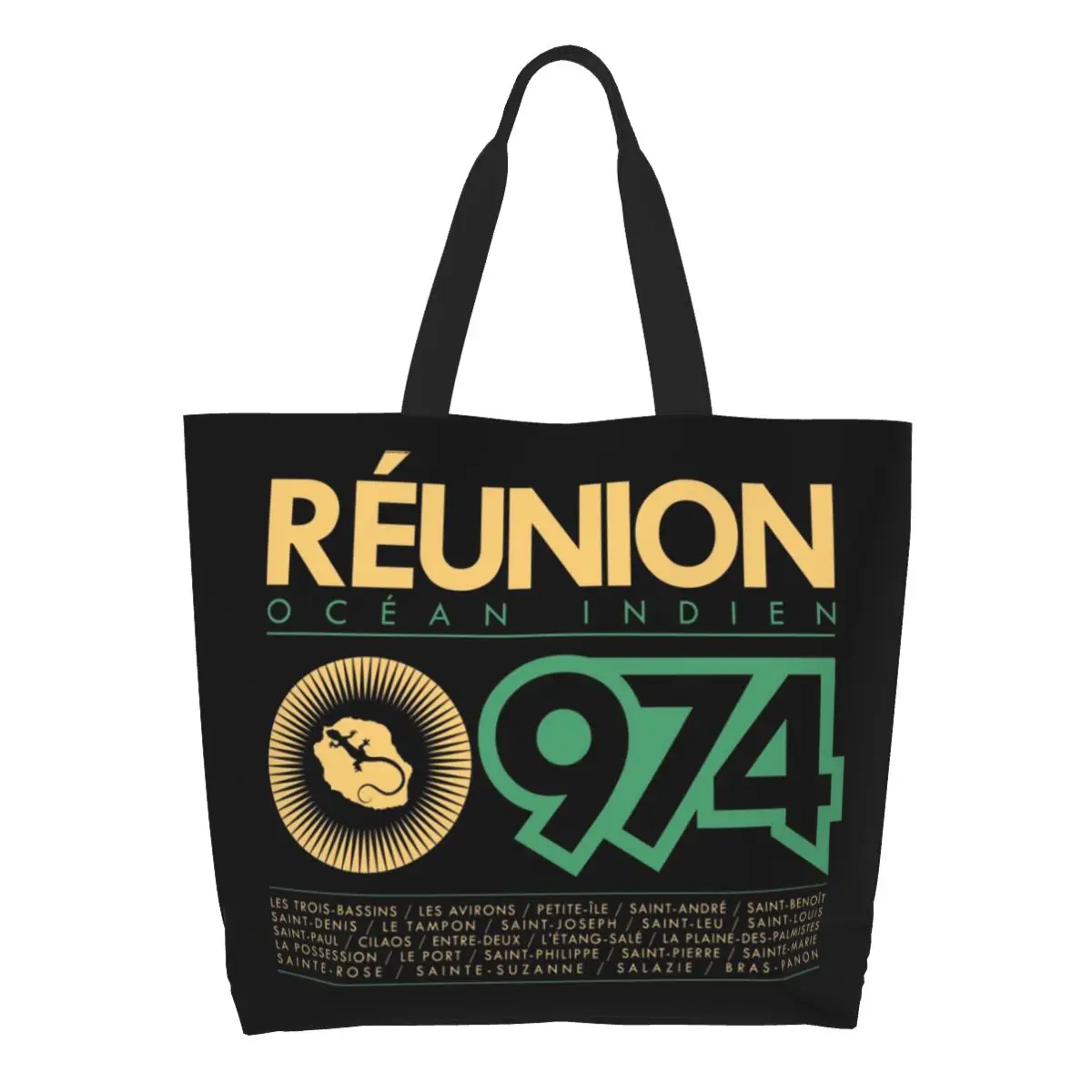 Custom Reunion Island 974 Canvas Shopping Bags Women Durable Large Capacity Groceries Shopper Tote Bags