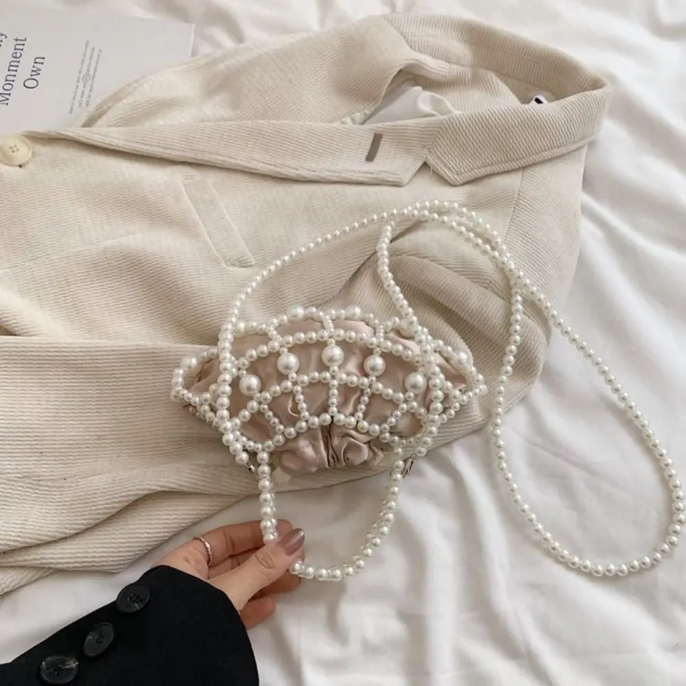 

Casual Portable Women Pearl Bag Cute Bead String Crossbody Hand Bags Elegant with Drawstring Bag Wallet Handbag Girl
