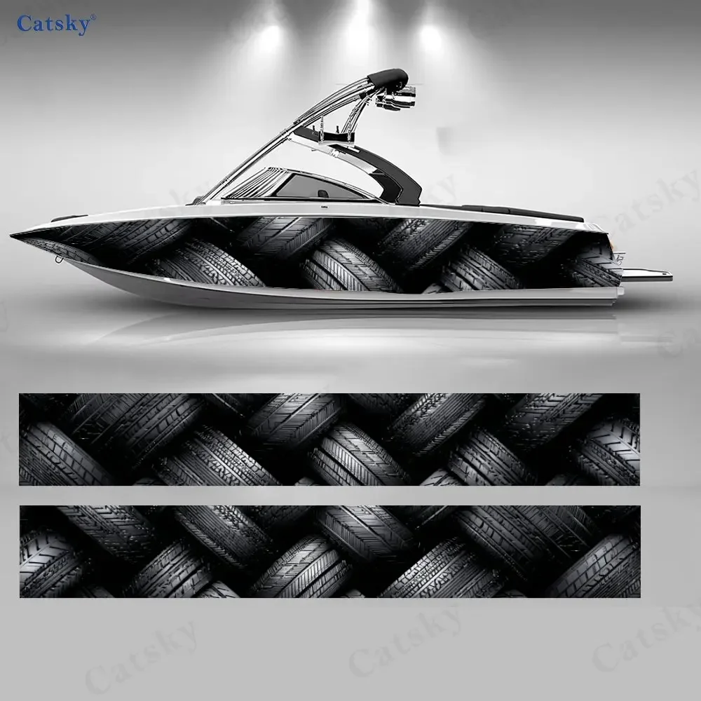Mechanical Tire Tread Boat Stickers, PVC Waterproof Durable Vinyl Wrap Decals for Fishing Boats, Durable and Stylish Design