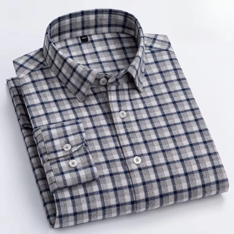 Chemise à manches longues pour hommes, 100% coton, coupe cintrée, décontractée, unie, élégante, poche unique, vêtements pied-de-poule, nouvelle collection