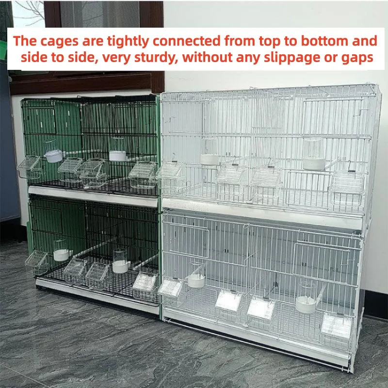 2 Tier Stackable Bird Breeding Cage Double Compartment Metal Pigeon Cage with Feeders & Drinkers