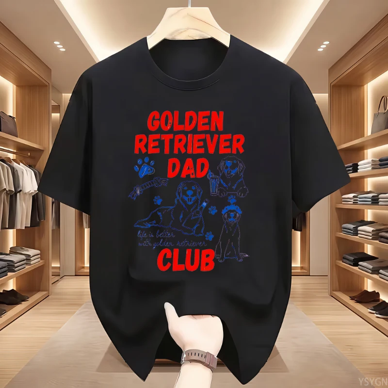 Golden Retriever Dad Club T-Shirt Funny Regular Casual Comfort Breathable Short Sleeve T Shirts Y2k Graphic Men Tees Clothing