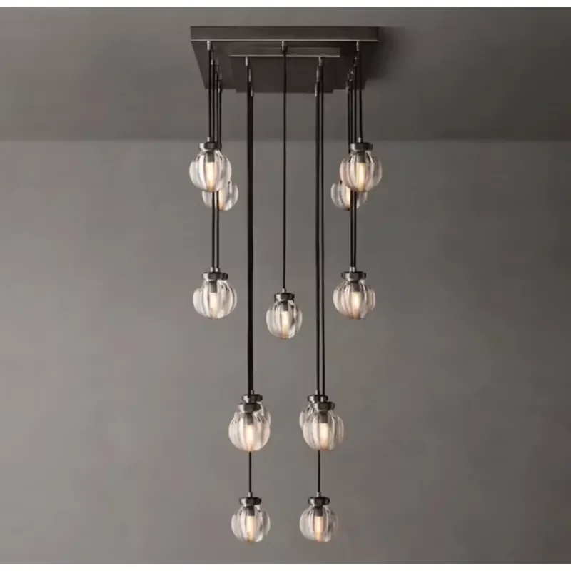Modern Nordic Creative Stair Brass Crystal Glass Hanging Lighting Hotel for Home Bedroom Living Room Wedding